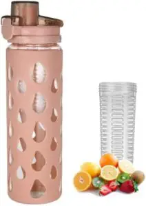 YIXUN Glass Water Bottle with Silicone Sleeve and Removable Infuser