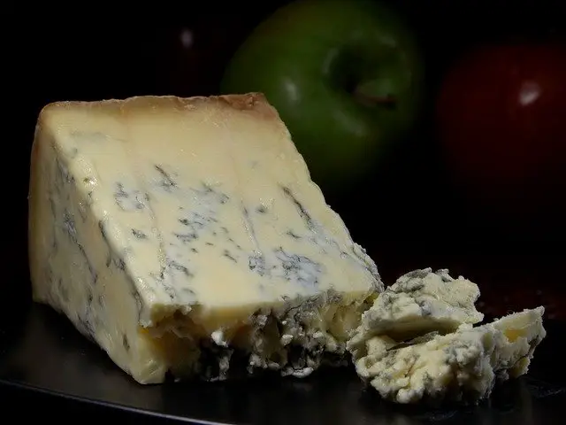 Stilton blue cheese, with veins of mold