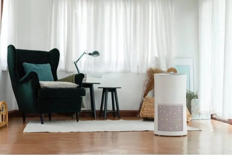 Air purifier in a cozy living room